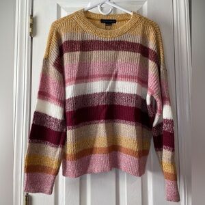 New Sanctuary Blur The Lines Gold Striped Crew Neck Sweater Mohair Top Large‎